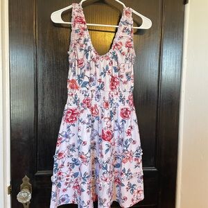 Floral Sleeveless Summer Dress in White, Red & Blue